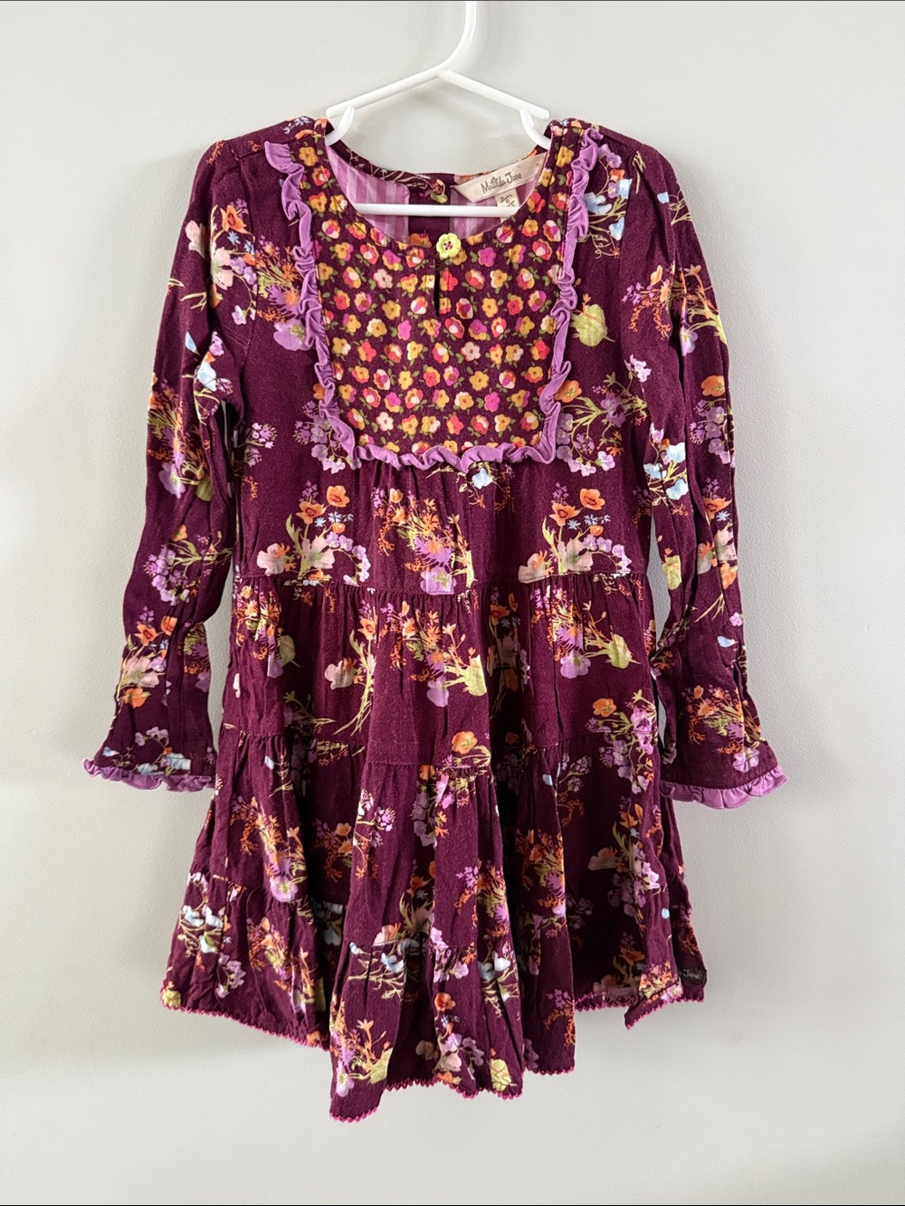 Matilda Jane Burgundy Floral Ruffled Bib Dress